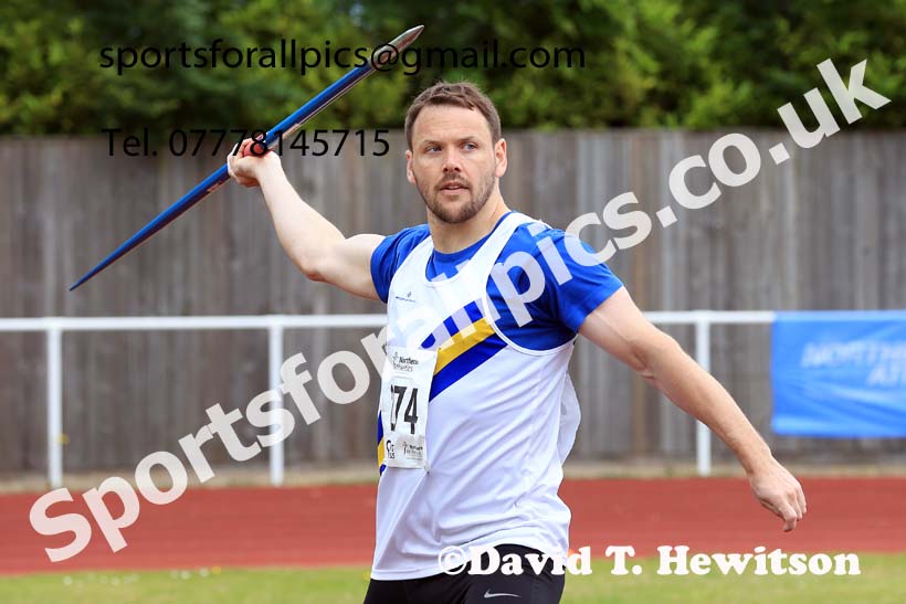 Senior Mens javelin 2024 Northern Senior and Under-20s Track and Field Champs, Middlesbrough.  Photo: David T. Hewitson/Sports for All Pics